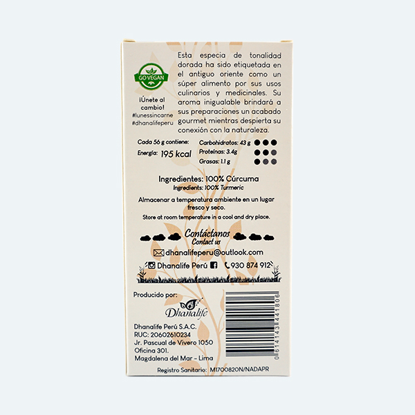 Dhanalife Curcuma en Polvo 56 gr