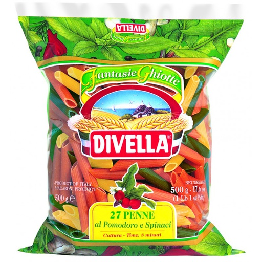 Divella Penne Tricolor Tomate y Espinacas 500 gr