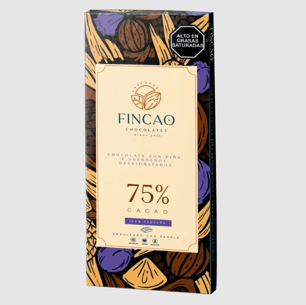 Fincao Chocolate 75% De Cacao Con Piña Y Arándano 50gr