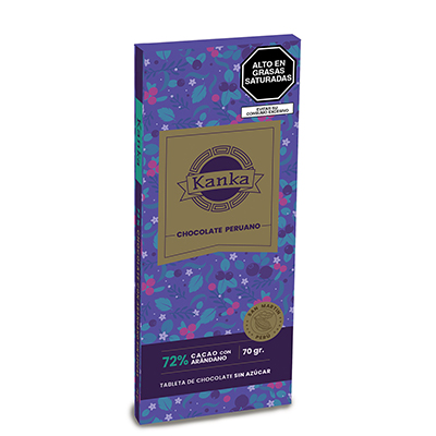Kanka Chocolate 72% Con Arandano Sin Azucar 70gr