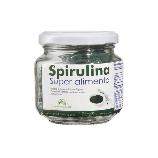 [7751304254622] Frutos y Procesos Spirulina Capsulas 100 Und