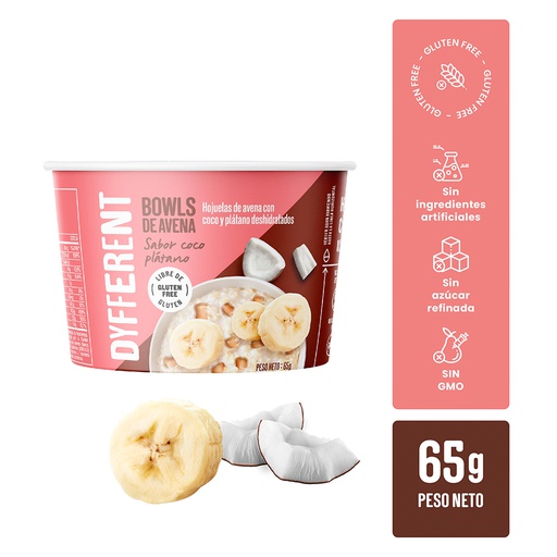 [7757050000162] Dyfferent Bowls De Avena Sabor Coco Plátano 65gr