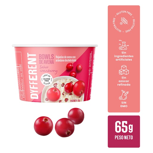 [7757050000179] Dyfferent Bowls De Avena Sabor Cranberry 65gr