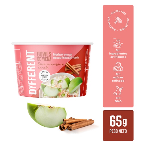 [7757050000186] Dyfferent Bowls De Avena Sabor Manzana Y Canela 65gr