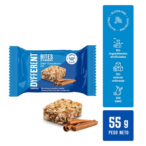 [7757050000292] Dyfferent Bites Almendras Cinnamon Roll 55gr