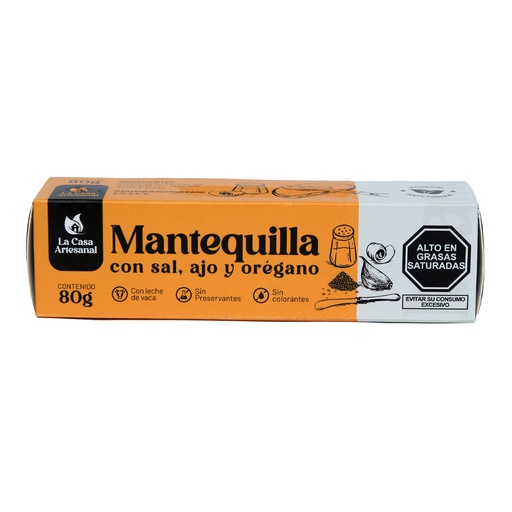 [7750478040871] La Casa Artesanal Mantequilla Con Sal, Ajo Y Oregano 80 Gr