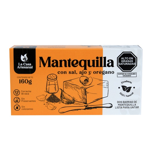 [7750478040888] La Casa Artesanal Mantequilla Con Sal, Ajo Y Oregano 160 Gr