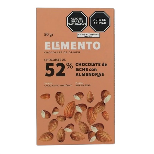 [7758958000209] Elemento Chocolate 52 % Leche Almendras 50 gr