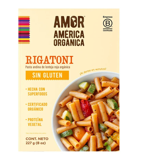[7758079001307] America Organica Pasta Lentejas Rigatoni 227 gr