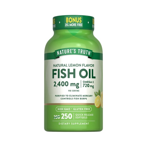 [840093100917] Nature's Truth Fish Oil 2,400mg Lemon Flavor 250 und