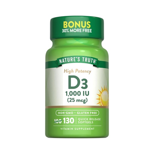 [840093101501] Nature's Truth Vitamin D3 1,000 Iu Bonus 130 und